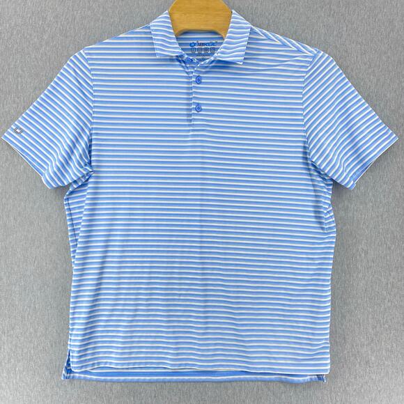 IBKUL Golf Shirt Mens XL Blue Striped Stretch Quick Dry Cool Performance Polo - Picture 1 of 6